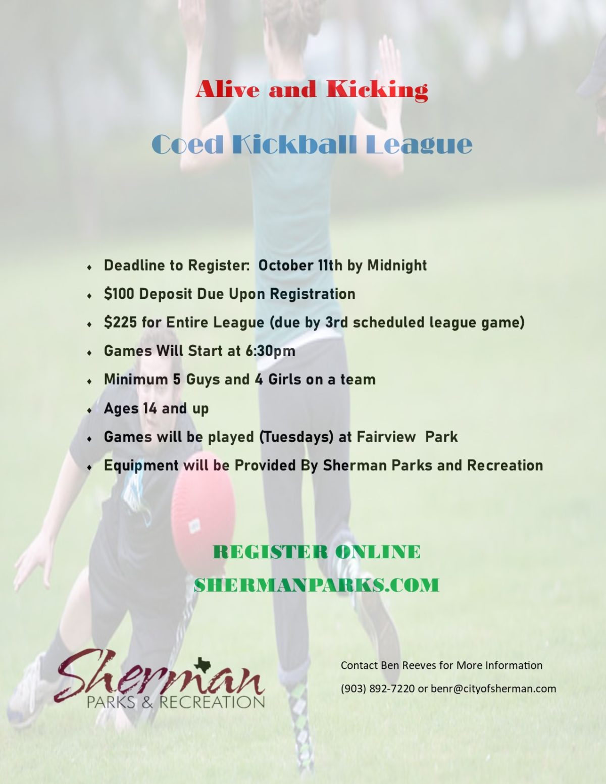 2020 Alive and Kicking Kickball League Sherman Parks & Rec